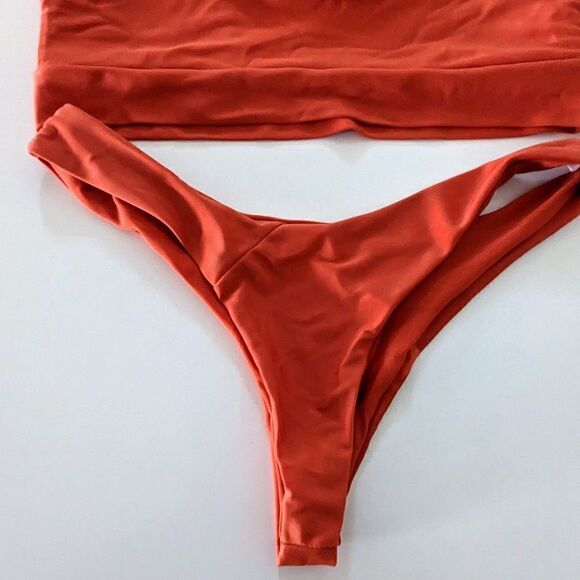 Women's Zaful Bikini Set Burnt Orange Scoop Neck High Waisted Cheeky Large GUC - Picture 2 of 8